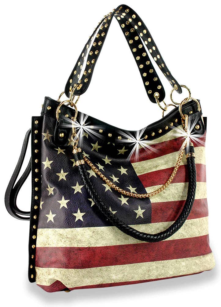 American Flag Design Studded Handbag - Black – Faith, Family & Our